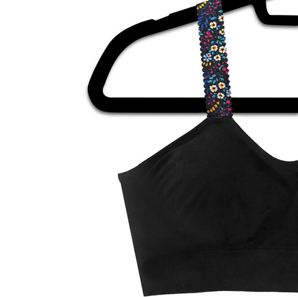 StrapIts One Size Boho Black Flower Strap Bralette StrapIts